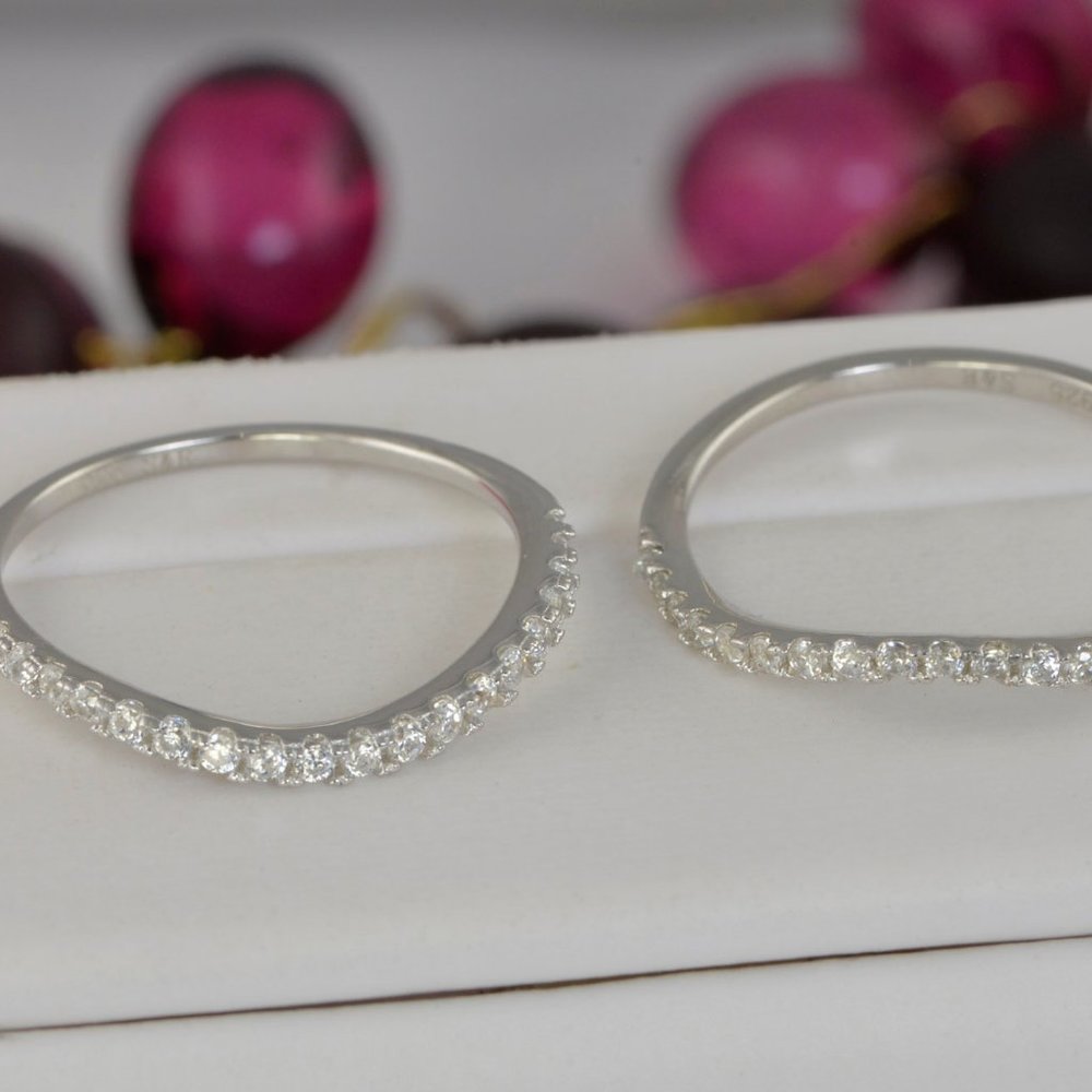 2pc Real 925 Curve Wedding Band Ring - Picture 5 of 7